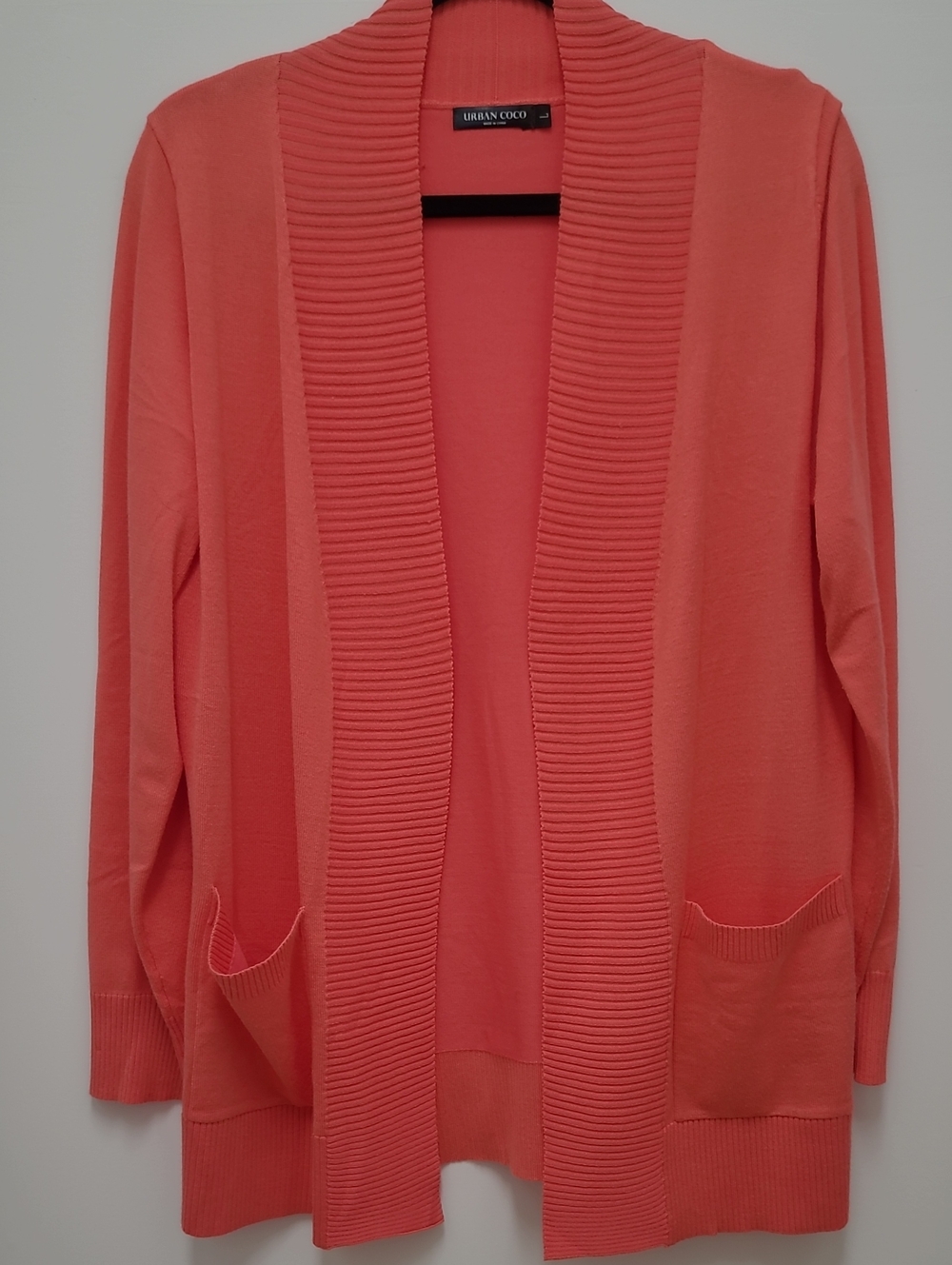 Urban Coco Coral Open-Front Ribbed Shawl Collar Cardigan